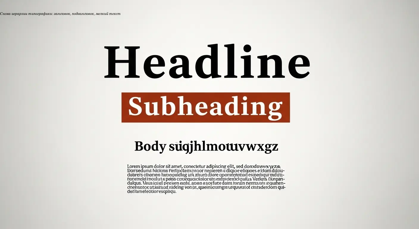 Схема иерархии типографики: заголовок, подзаголовок, мелкий текст
