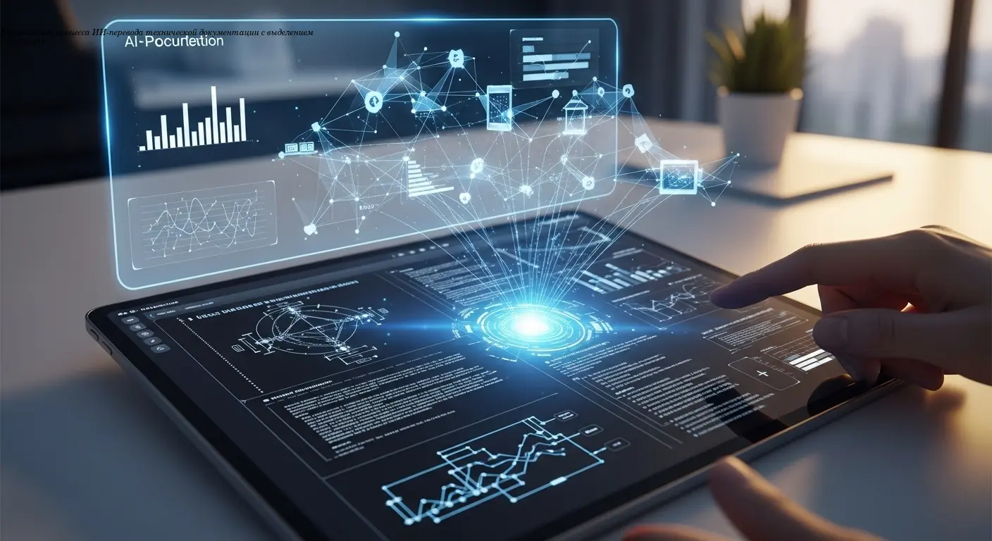 Изображение процесса ИИ-перевода технической документации с выделением контекста