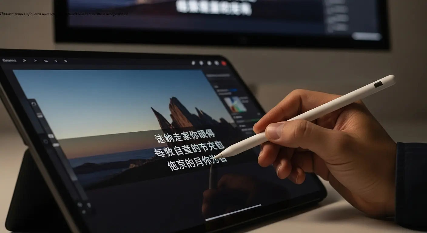 Иллюстрация процесса интеграции переведённого текста в изображение