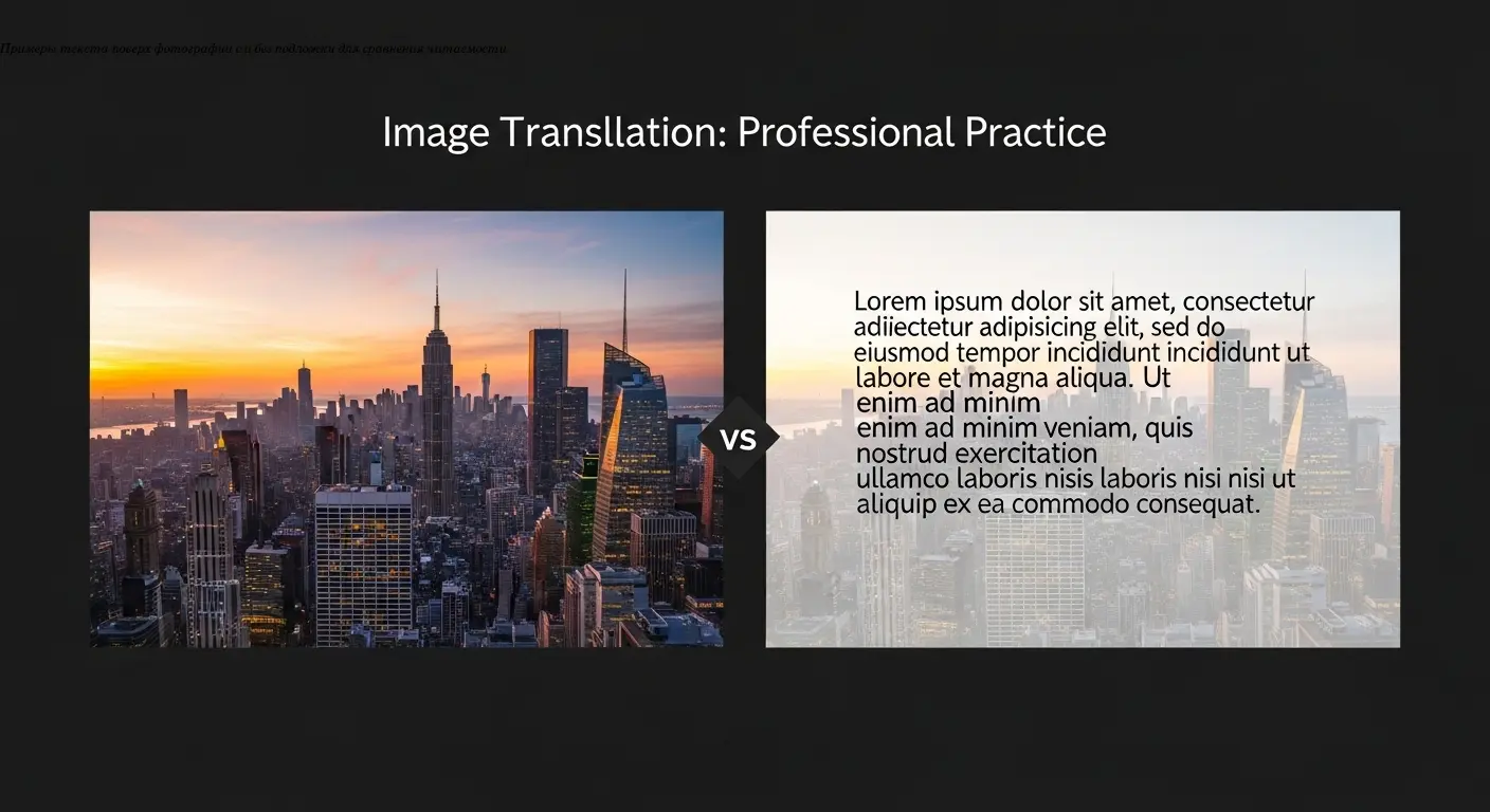 Примеры текста поверх фотографии с и без подложки для сравнения читаемости
