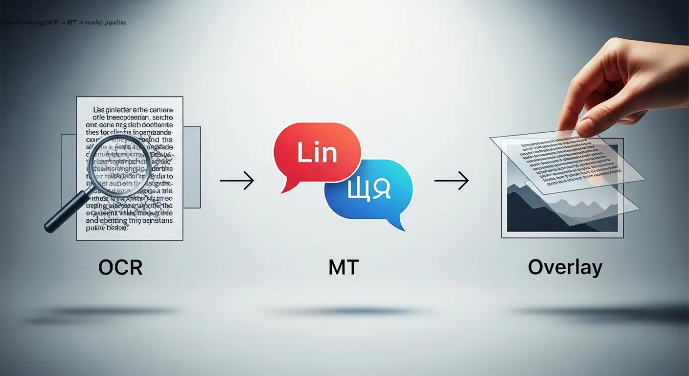 Schema showing OCR -> MT -> overlay pipeline