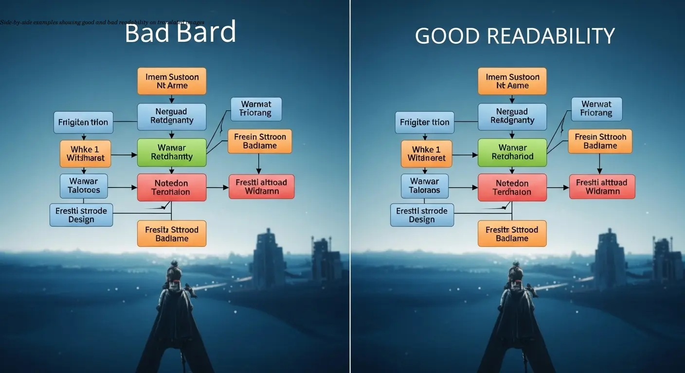 Side-by-side examples showing good and bad readability on translated images