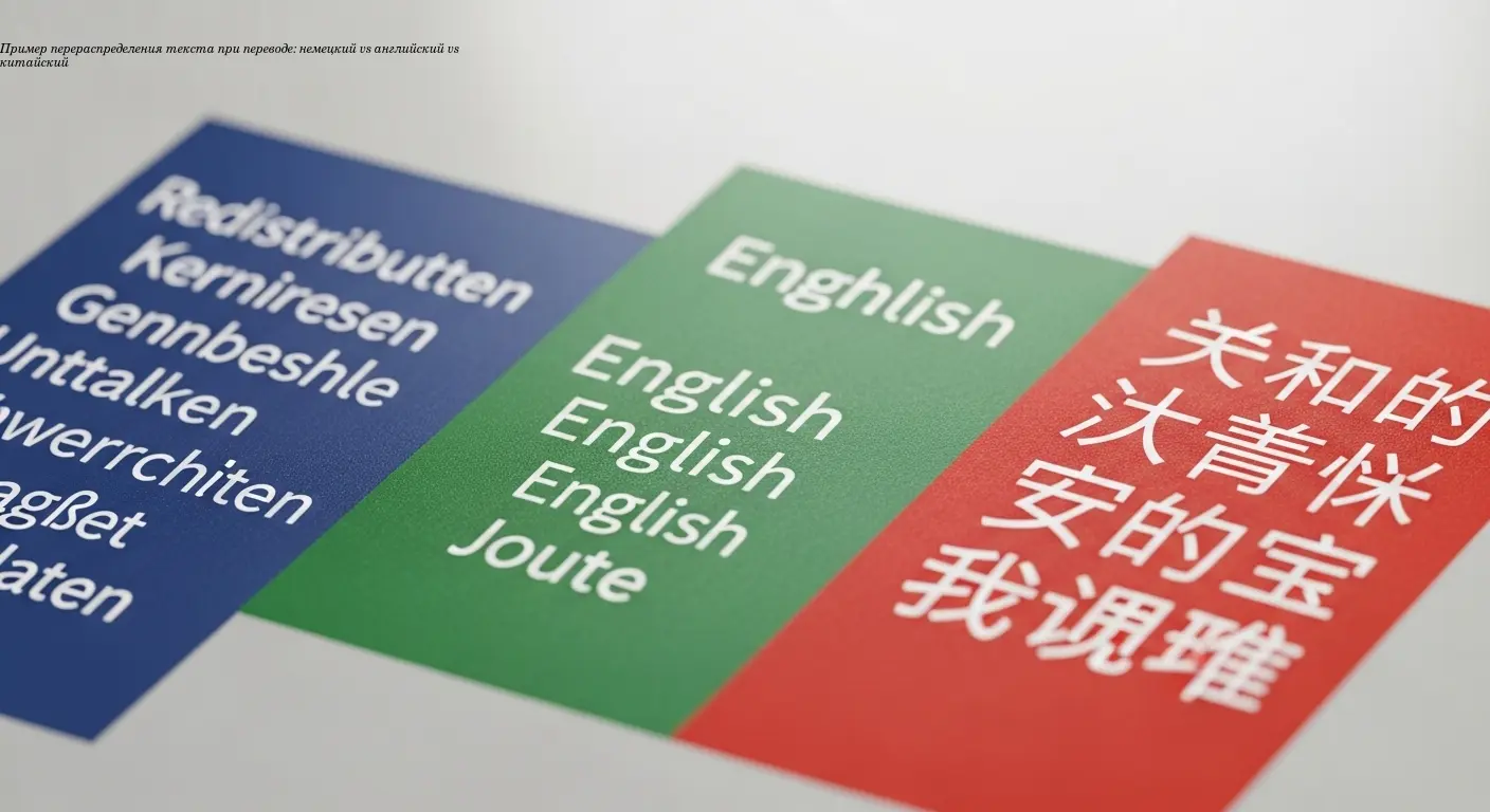 Пример перераспределения текста при переводе: немецкий vs английский vs китайский