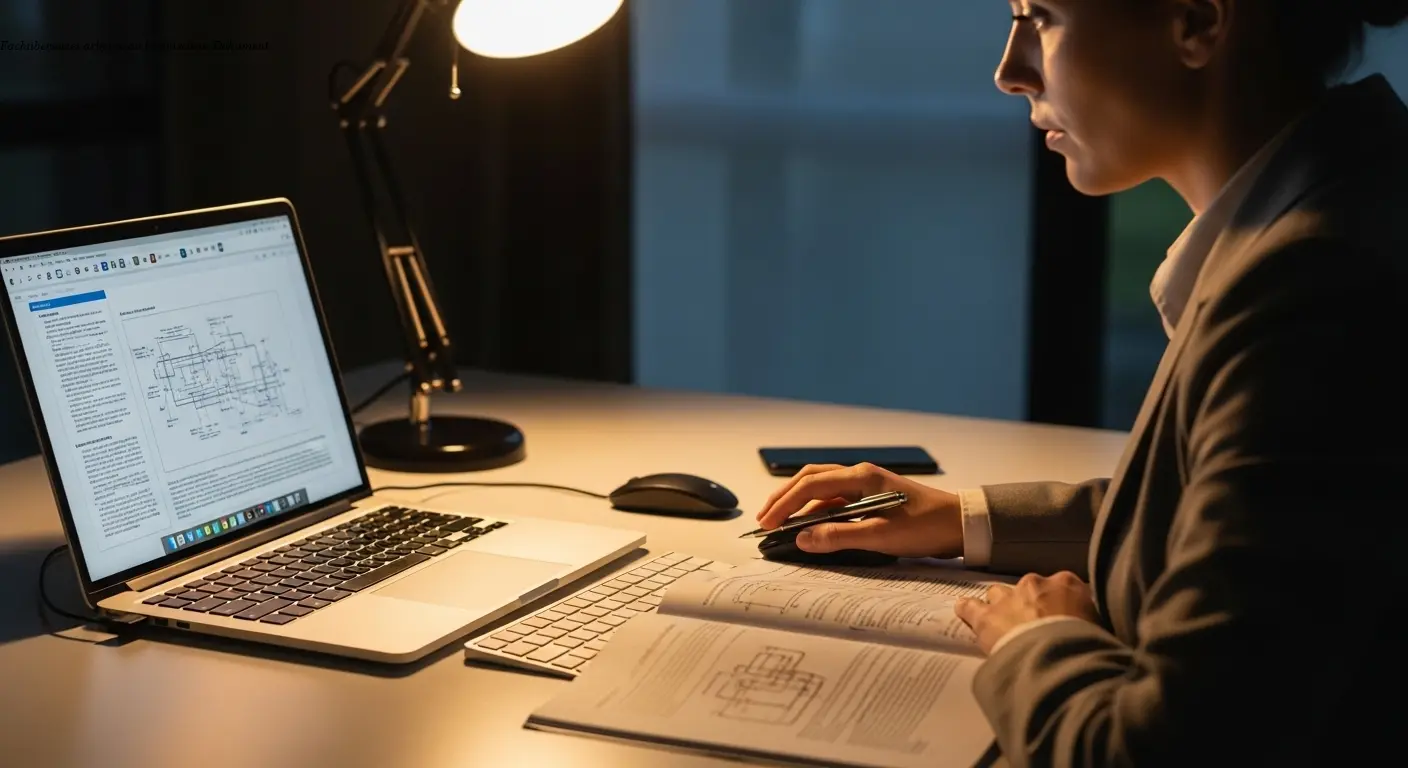 Fachübersetzer arbeitet an technischem Dokument