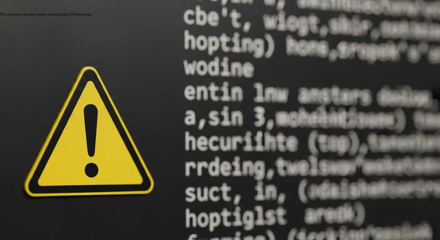 Warnhinweis-Symbol neben unleserlicher Übersetzung