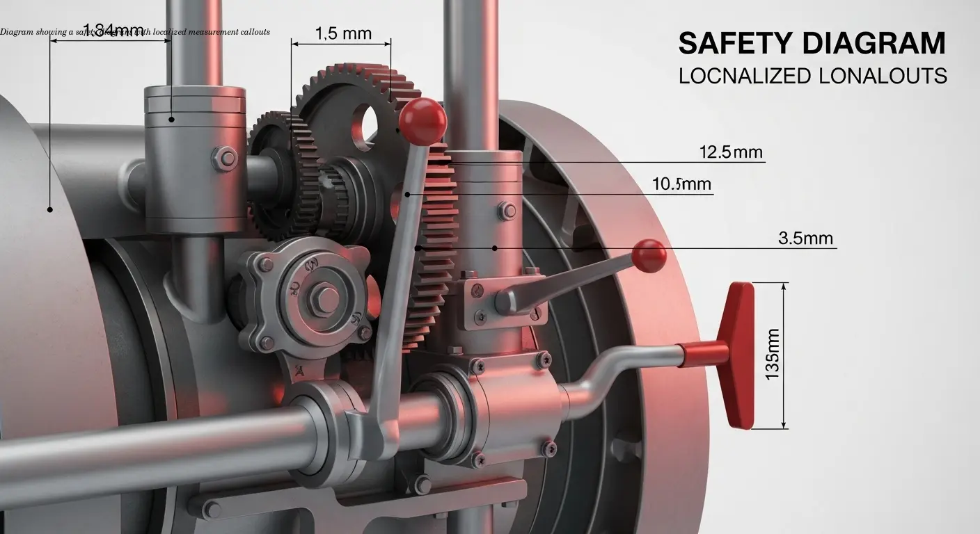 Diagram showing a safety diagram with localized measurement callouts
