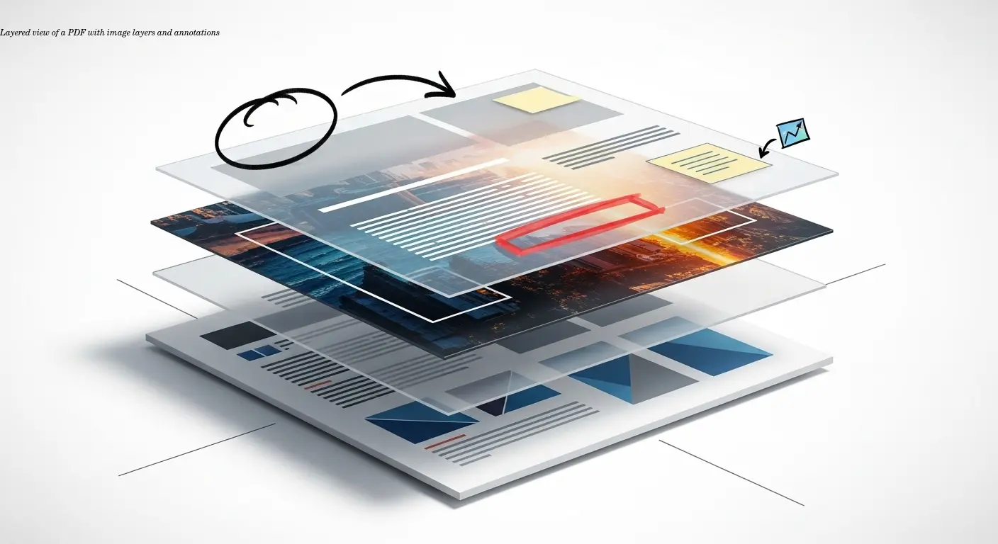 Layered view of a PDF with image layers and annotations
