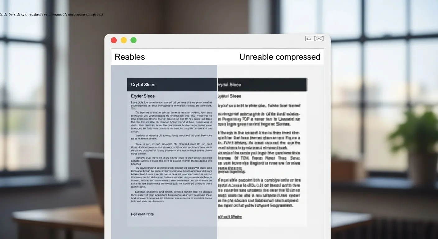 Side-by-side of a readable vs unreadable embedded image text