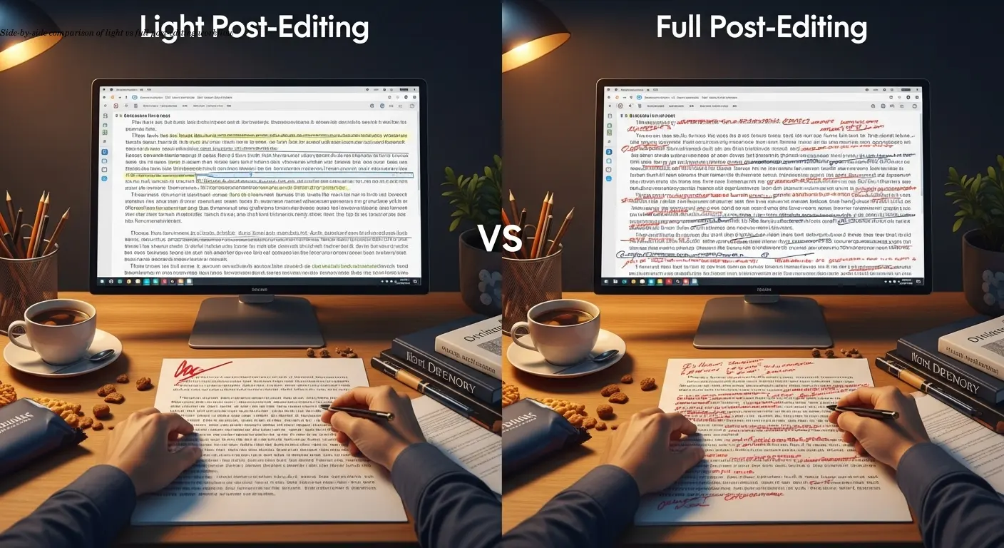 Side-by-side comparison of light vs full post-editing workflow
