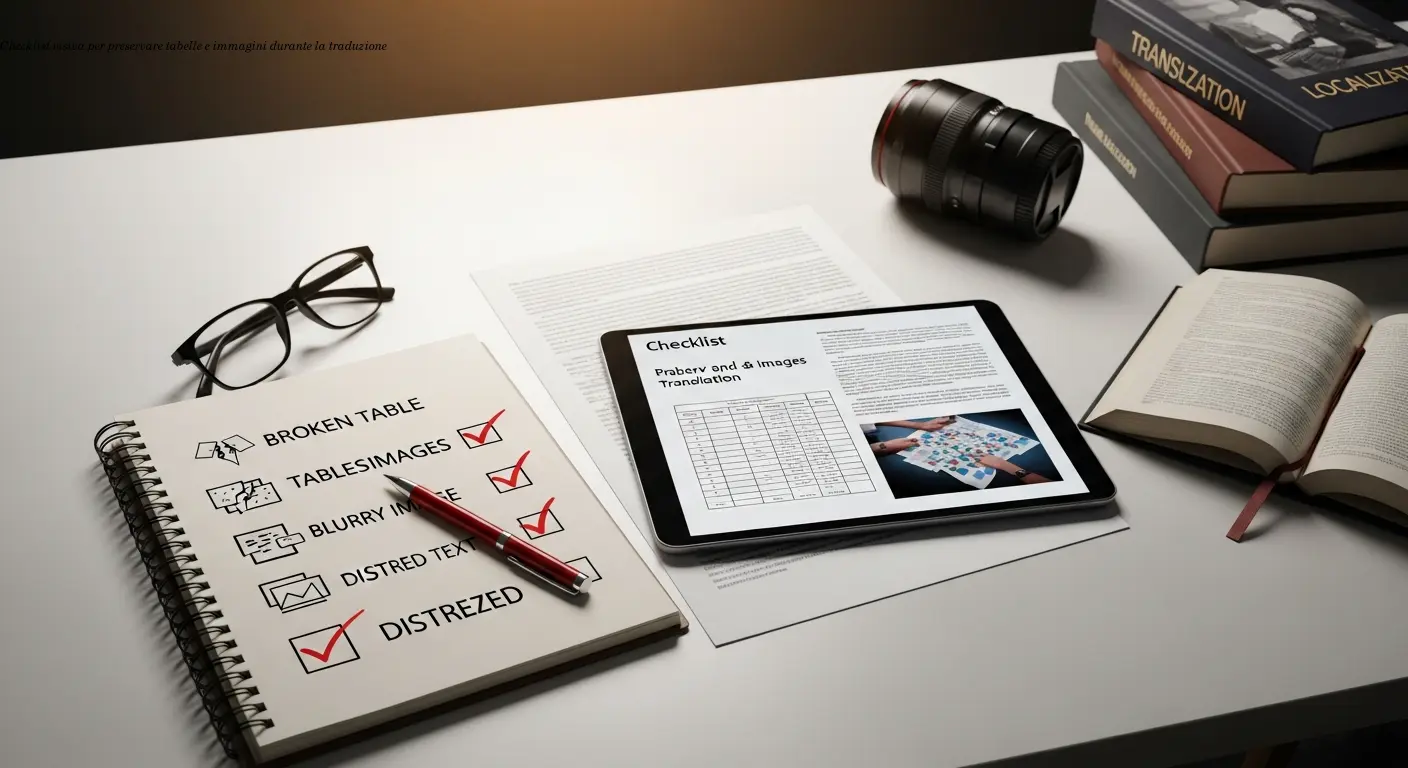 Checklist visiva per preservare tabelle e immagini durante la traduzione