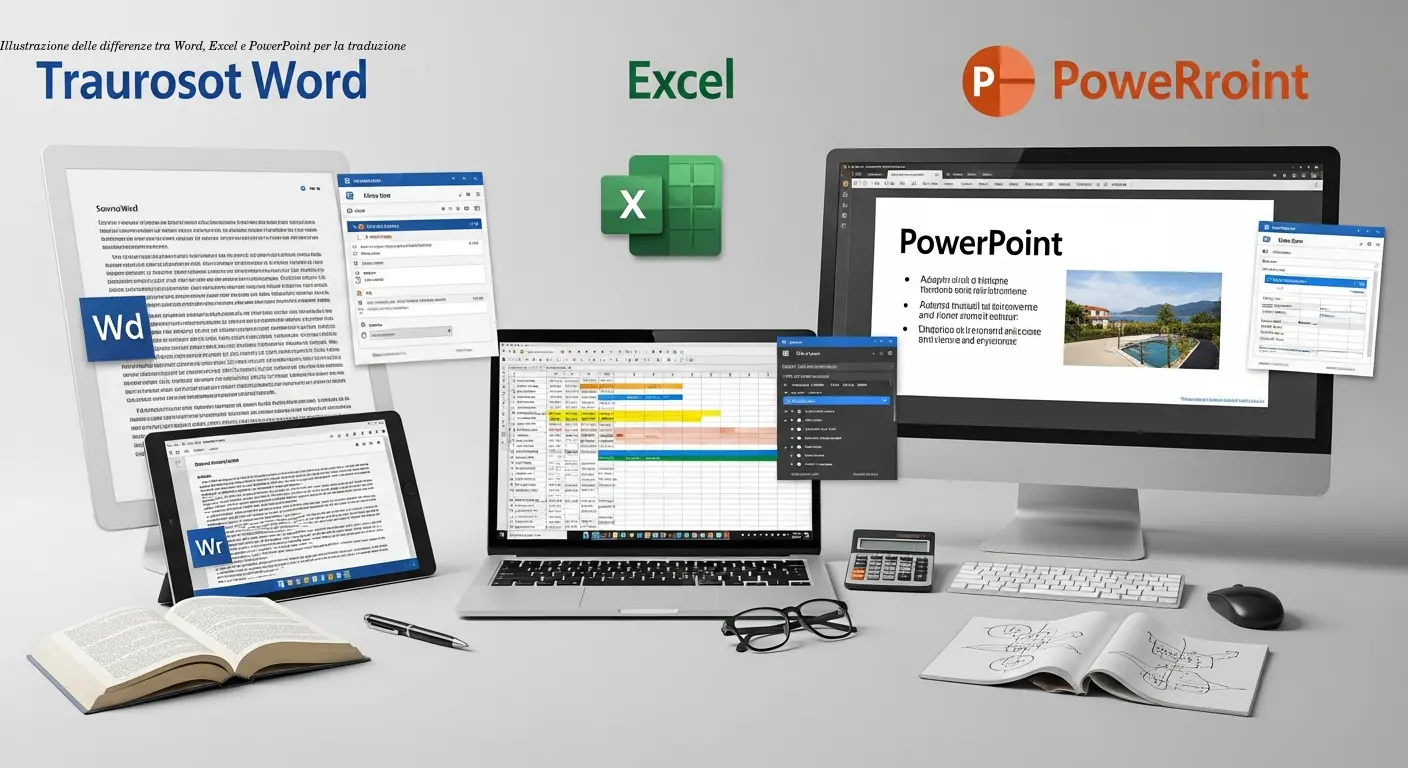 Illustrazione delle differenze tra Word, Excel e PowerPoint per la traduzione