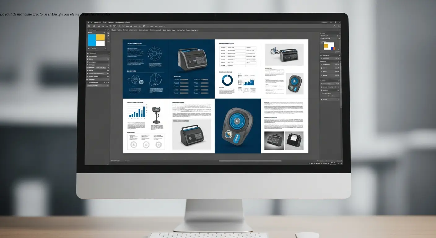 Layout di manuale creato in InDesign con elementi grafici complex