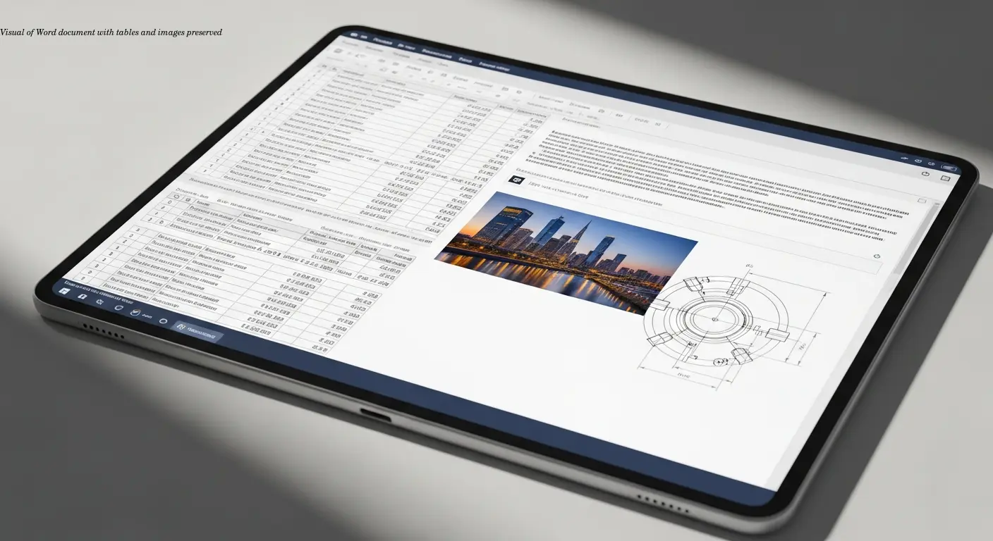 Visual of Word document with tables and images preserved