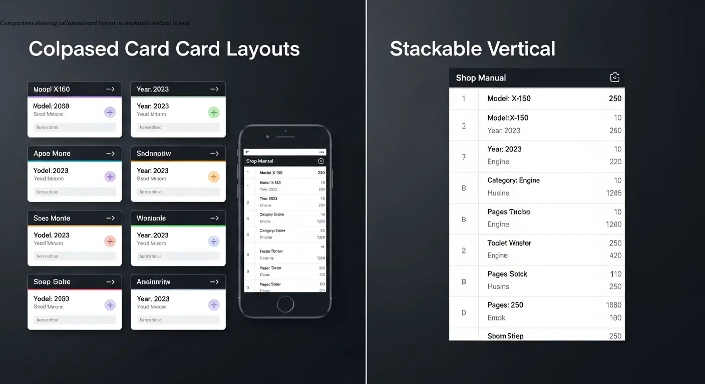 Comparison showing collapsed card layout vs stackable vertical layout