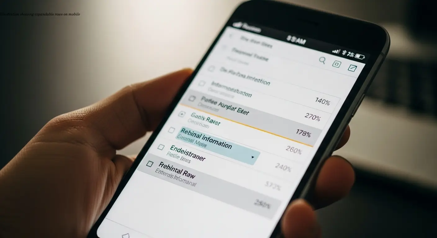 Illustration showing expandable rows on mobile