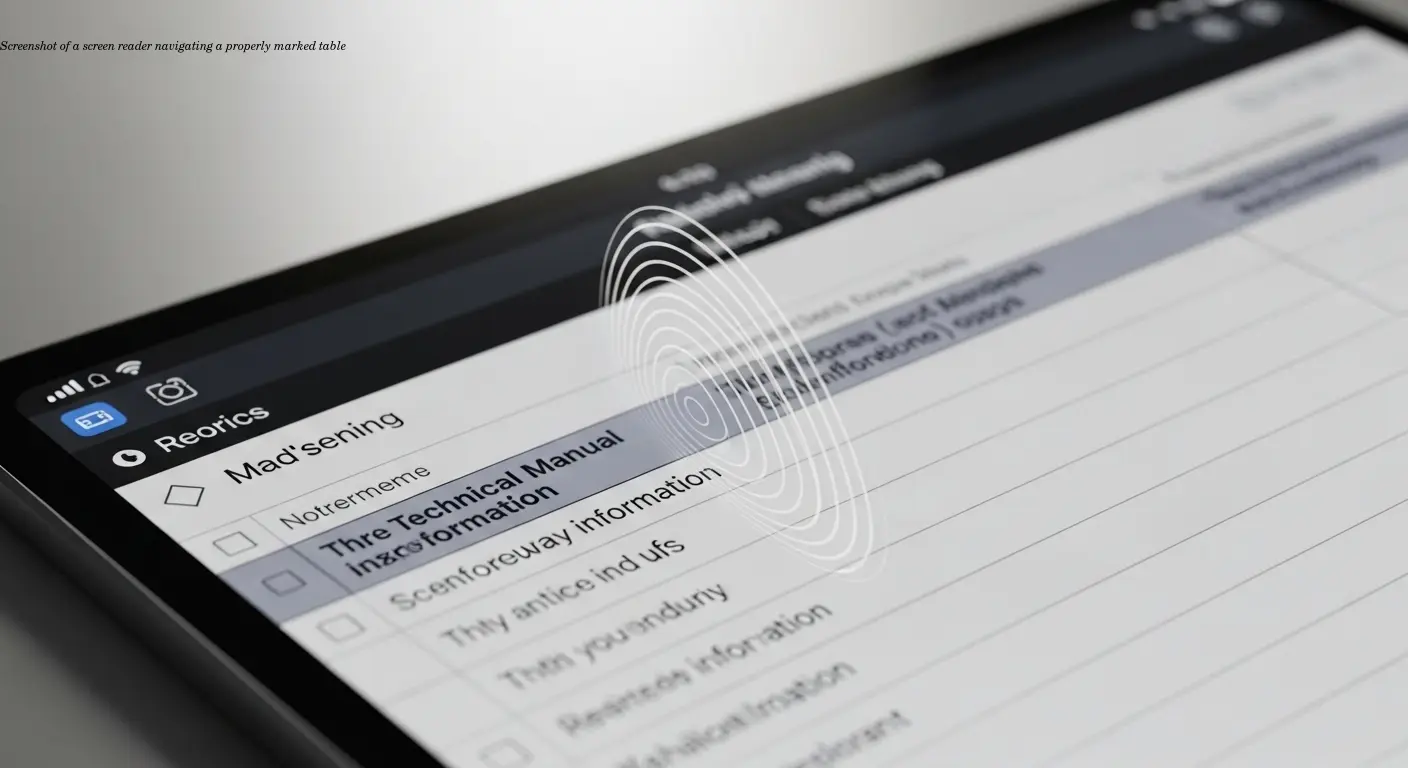 Screenshot of a screen reader navigating a properly marked table