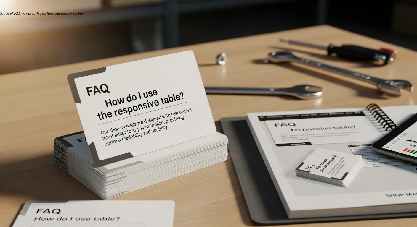 Stack of FAQ cards with question and answer layout