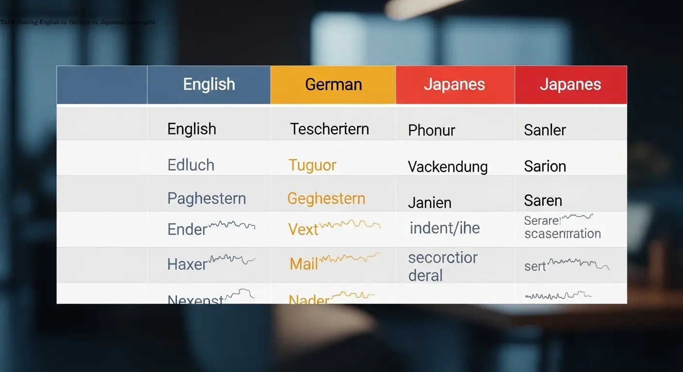 Table showing English vs. German vs. Japanese text lengths