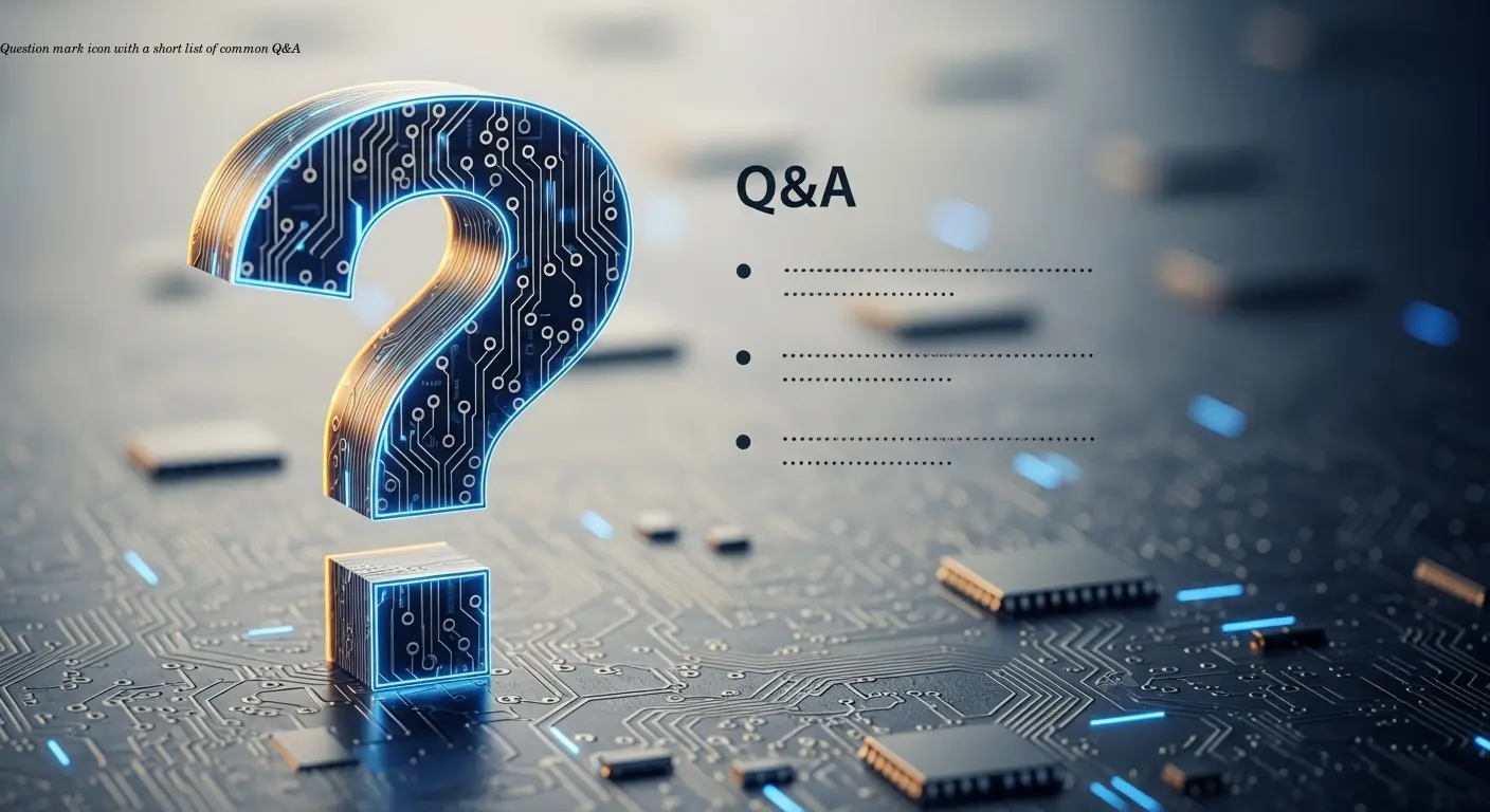 Question mark icon with a short list of common Q&A