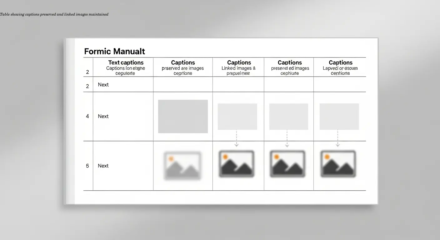 Table showing captions preserved and linked images maintained