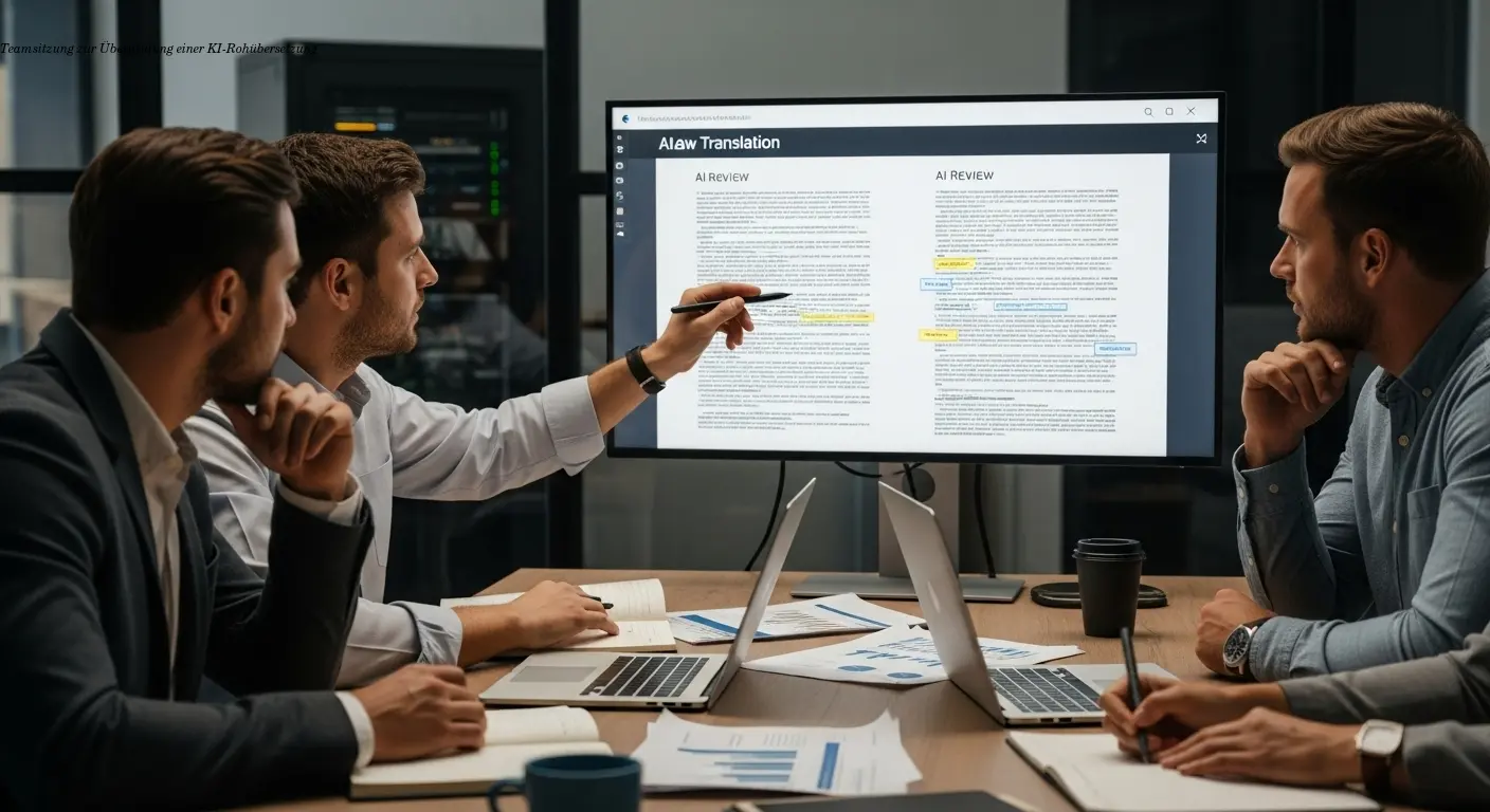 Teamsitzung zur Überprüfung einer KI-Rohübersetzung