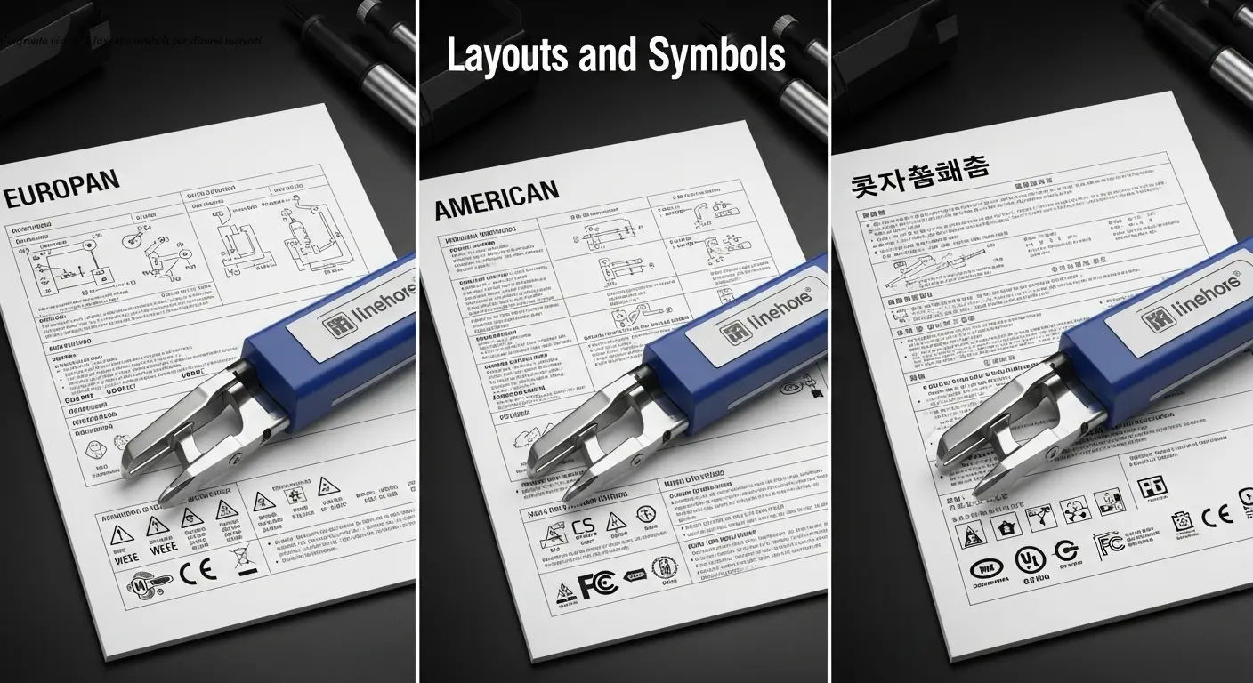 Confronto visivo di layout e simboli per diversi mercati