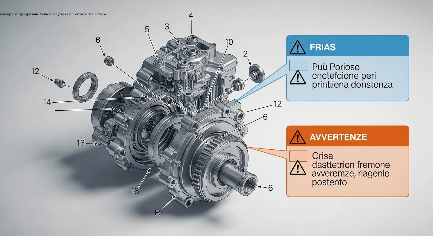 Esempio di spiegazione tecnica con frias e avvertenze in evidenza