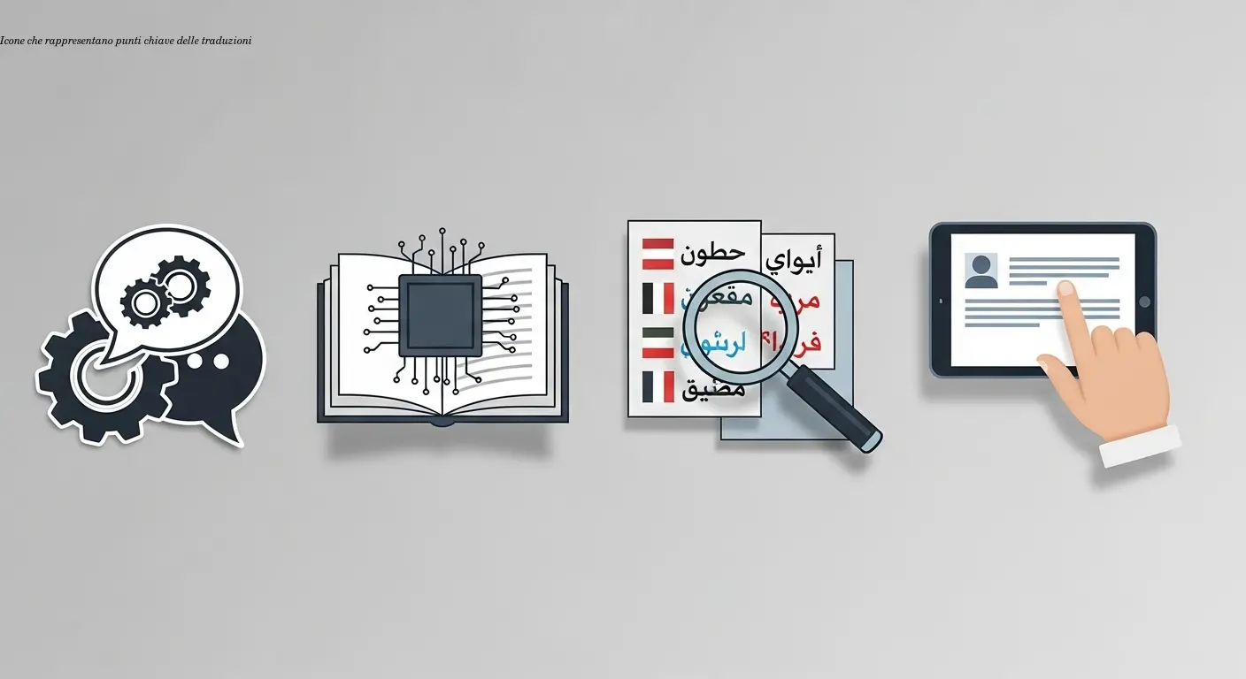 Icone che rappresentano punti chiave delle traduzioni