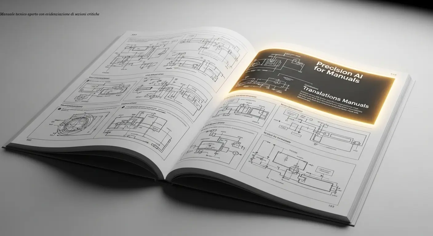 Manuale tecnico aperto con evidenziazione di sezioni critiche