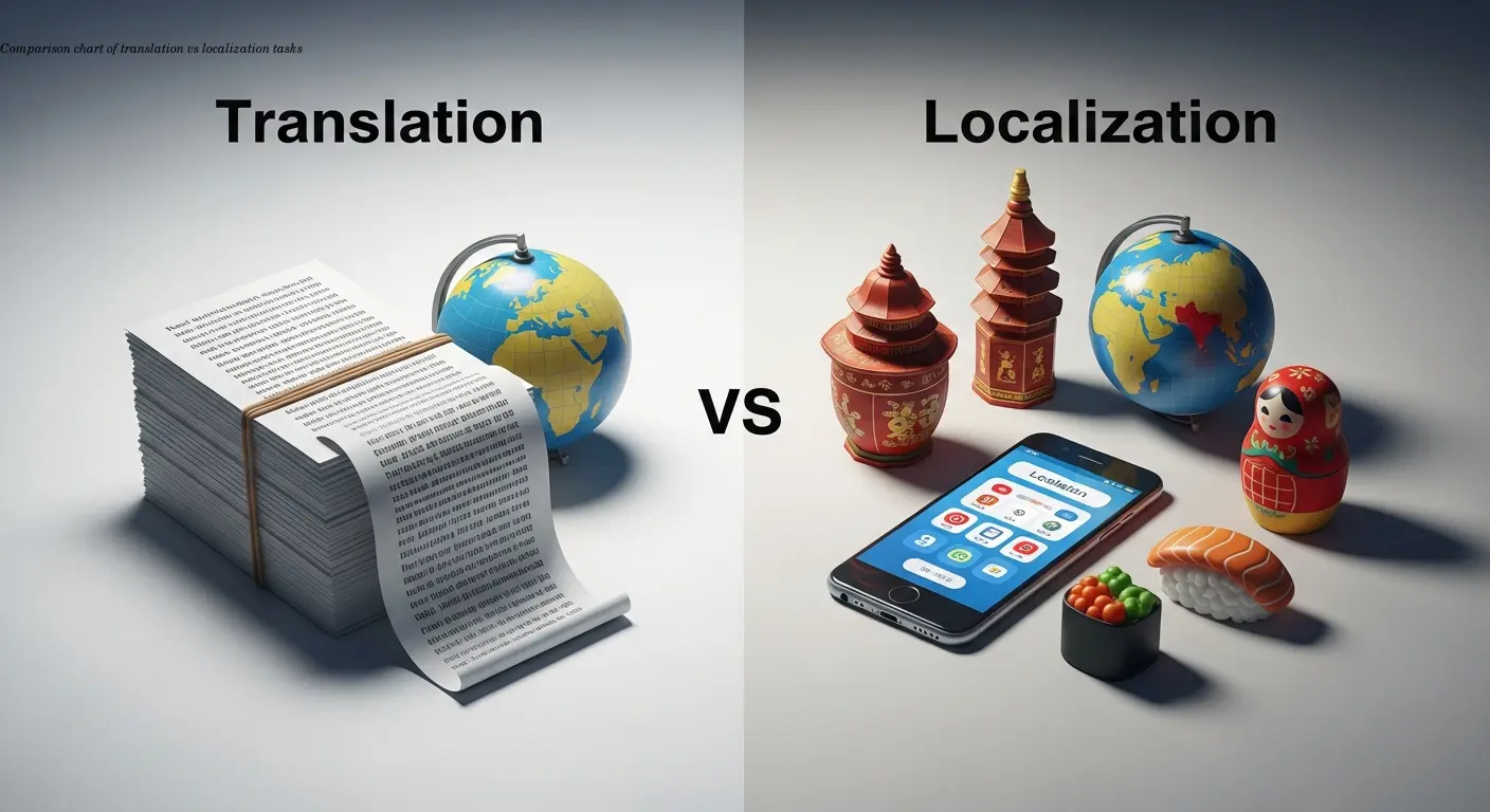 Comparison chart of translation vs localization tasks