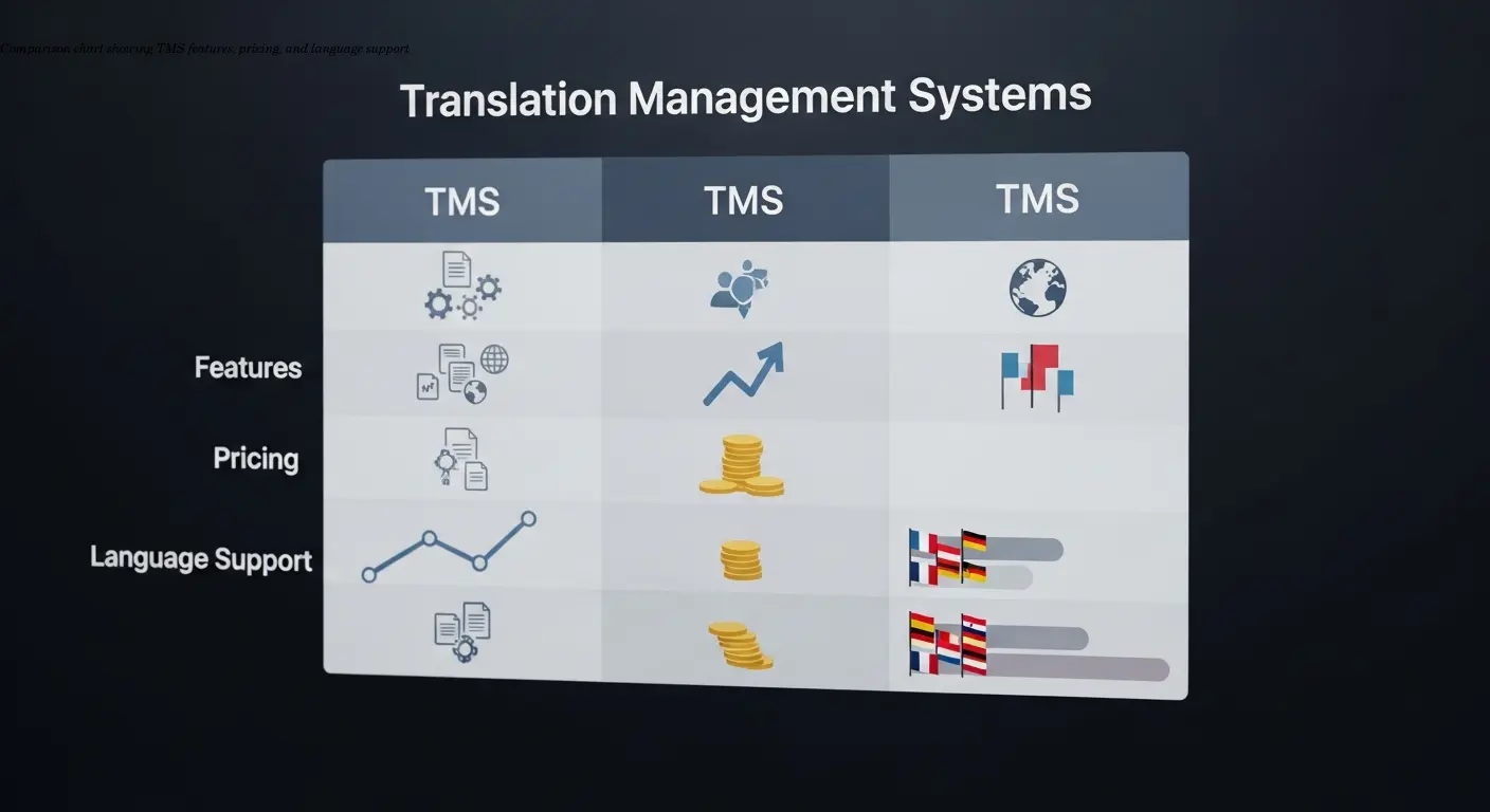 Comparison chart showing TMS features, pricing, and language support