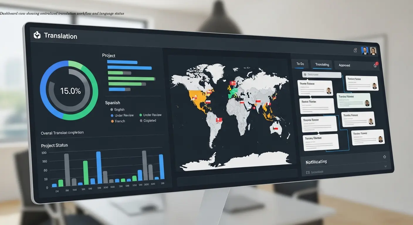 Dashboard view showing centralized translation workflow and language status