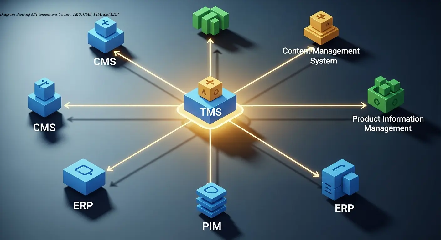 Diagram showing API connections between TMS, CMS, PIM, and ERP