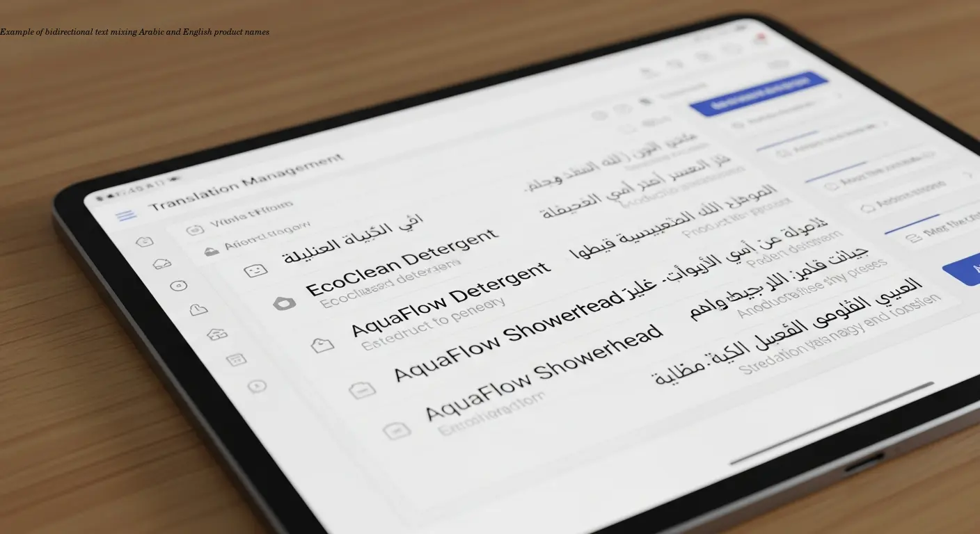Example of bidirectional text mixing Arabic and English product names