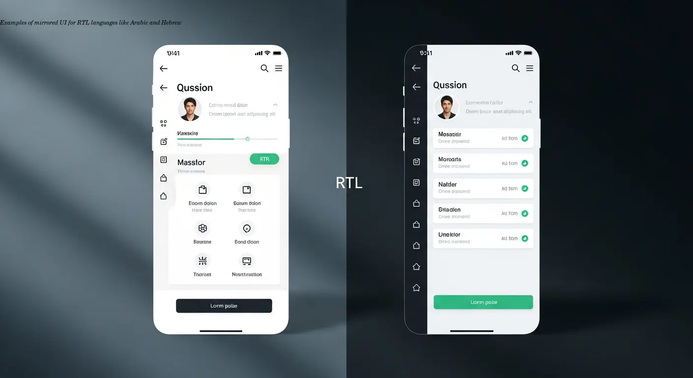 Examples of mirrored UI for RTL languages like Arabic and Hebrew