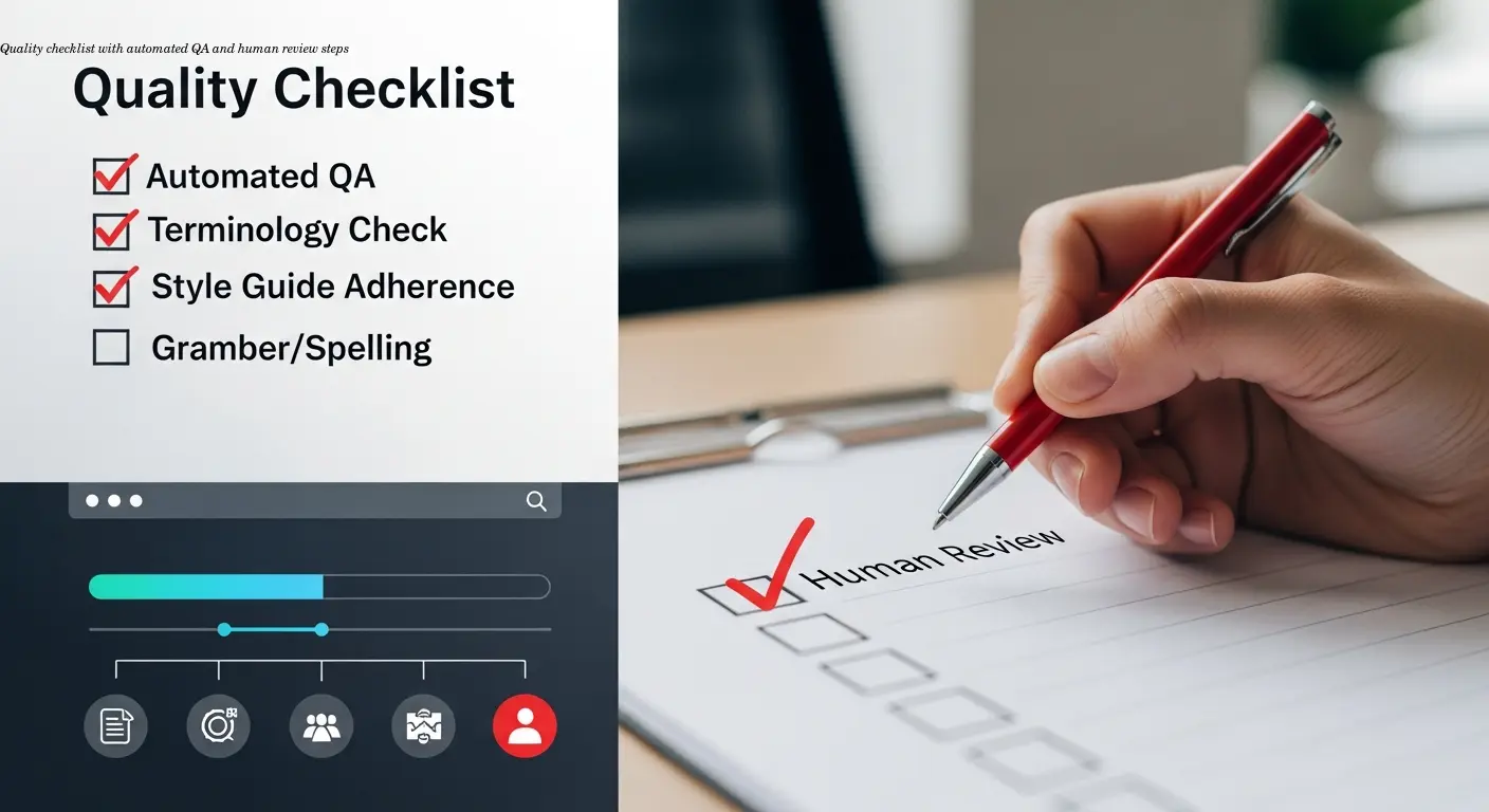 Quality checklist with automated QA and human review steps