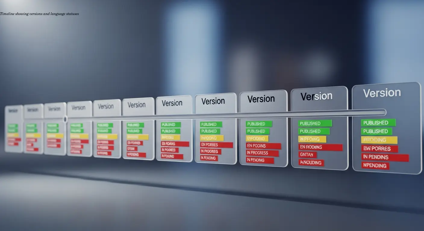 Timeline showing versions and language statuses